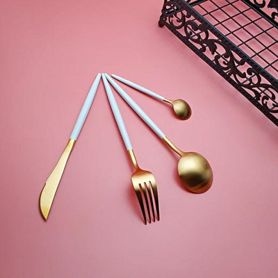 LUXE™ WHITE & GOLD LUXURY CUTLERY - SET OF 4 PIECES