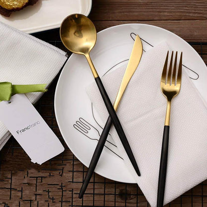 LUXE™ BLACK & GOLD LUXURY CUTLERY - SET OF 4 PIECES