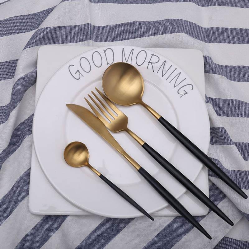 LUXE™ BLACK & GOLD LUXURY CUTLERY - SET OF 4 PIECES