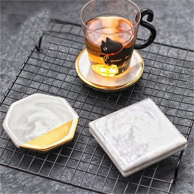 LUXE™ - 4 LUXURY COASTERS - MARBLE AND GOLDEN TEXTURE