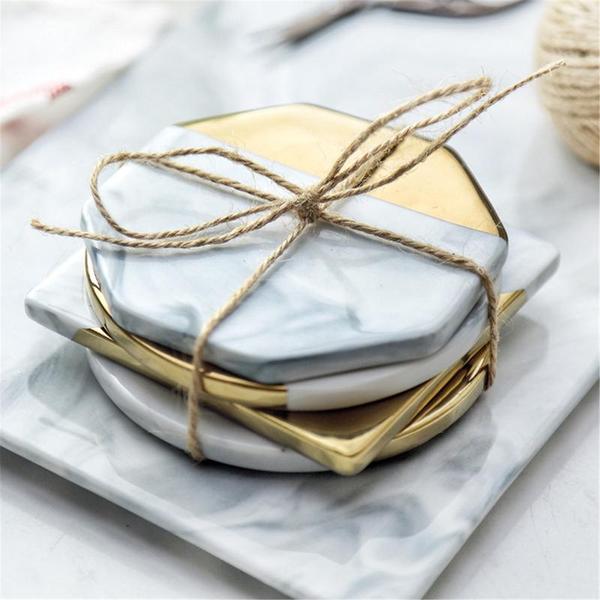 LUXE™ - 4 LUXURY COASTERS - MARBLE AND GOLDEN TEXTURE