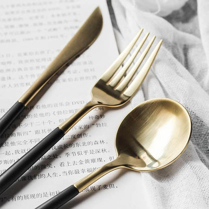 LUXE™ BLACK & GOLD LUXURY CUTLERY - SET OF 4 PIECES