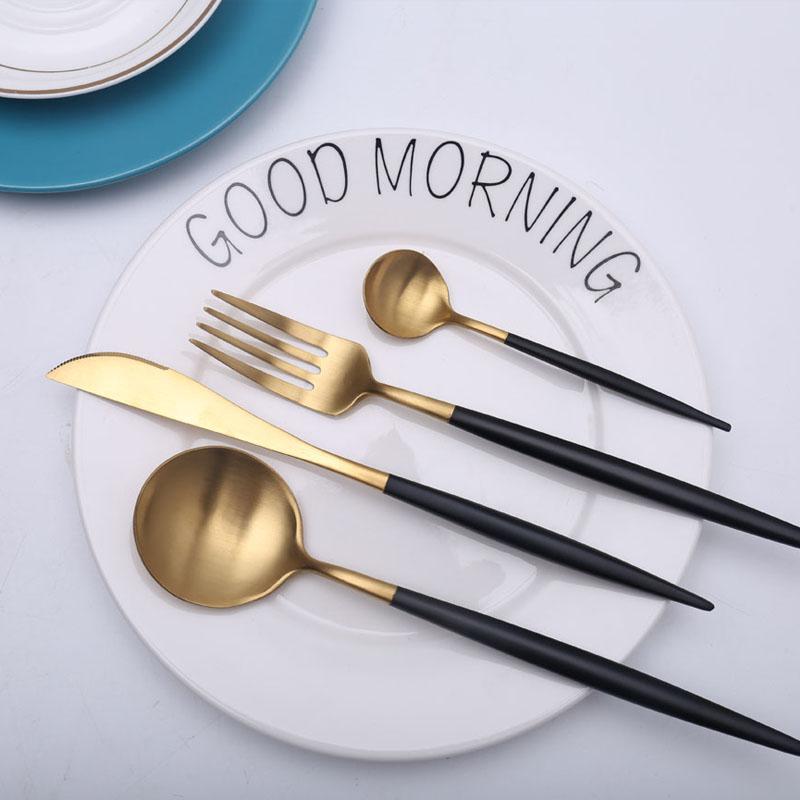 LUXE™ BLACK & GOLD LUXURY CUTLERY - SET OF 4 PIECES