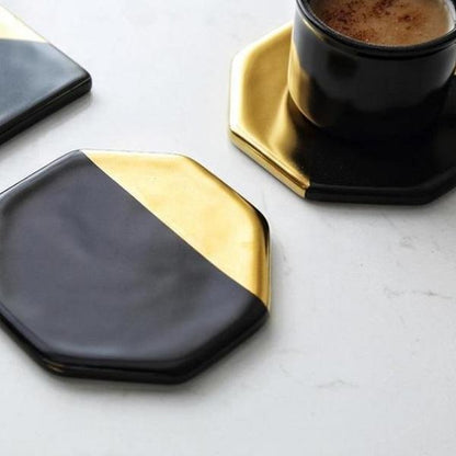 LUXE™ - 4 LUXURY COASTERS - GOLDEN AND BLACK MATTE