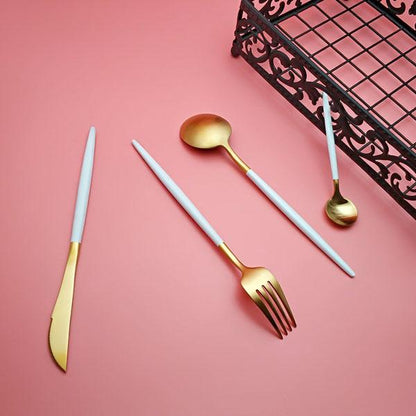 LUXE™ WHITE & GOLD LUXURY CUTLERY - SET OF 4 PIECES