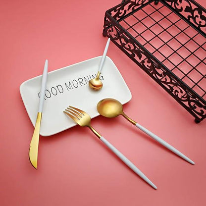 LUXE™ WHITE & GOLD LUXURY CUTLERY - SET OF 4 PIECES