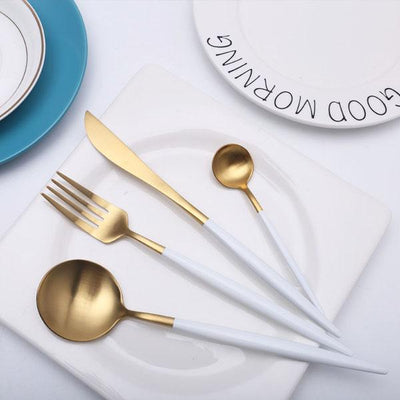 LUXE™ WHITE & GOLD LUXURY CUTLERY - SET OF 4 PIECES