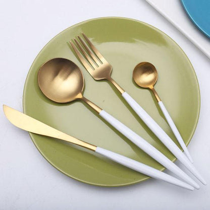 LUXE™ WHITE & GOLD LUXURY CUTLERY - SET OF 4 PIECES